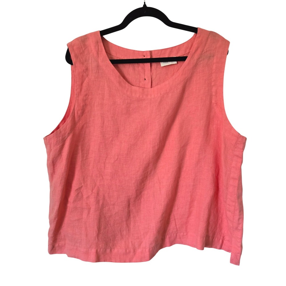Poetry Womens 100% Linen‎ Sleeveless Button Back Top Coral Pink Size 14 Coastal